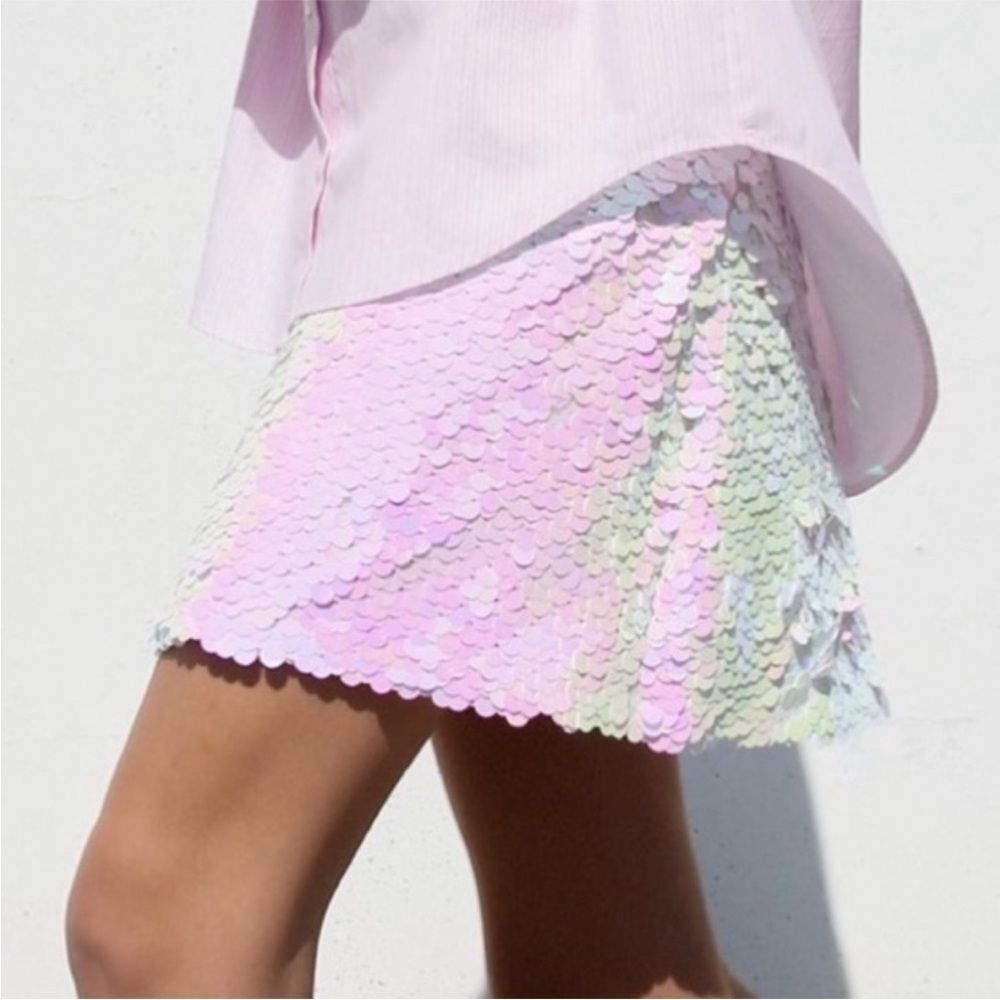 Zara white Sequin mini Skirt